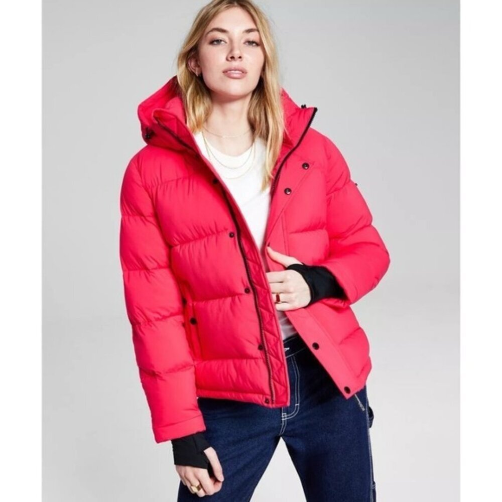 NWT BCBGeneration‎ Hooded Thumbhole-Cuff Puffer Coat Jacket XXL Fuchsia Women's